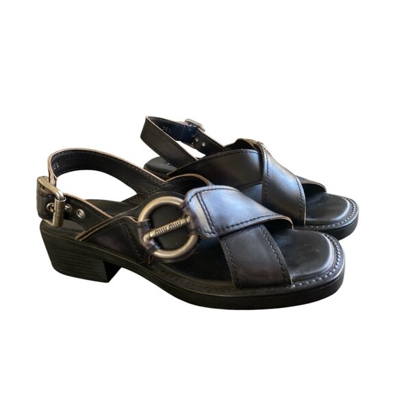 Miu Miu Leather Bleached Sandals Black Excellent Condition Size 38 1/2 - Picture 4 of 9